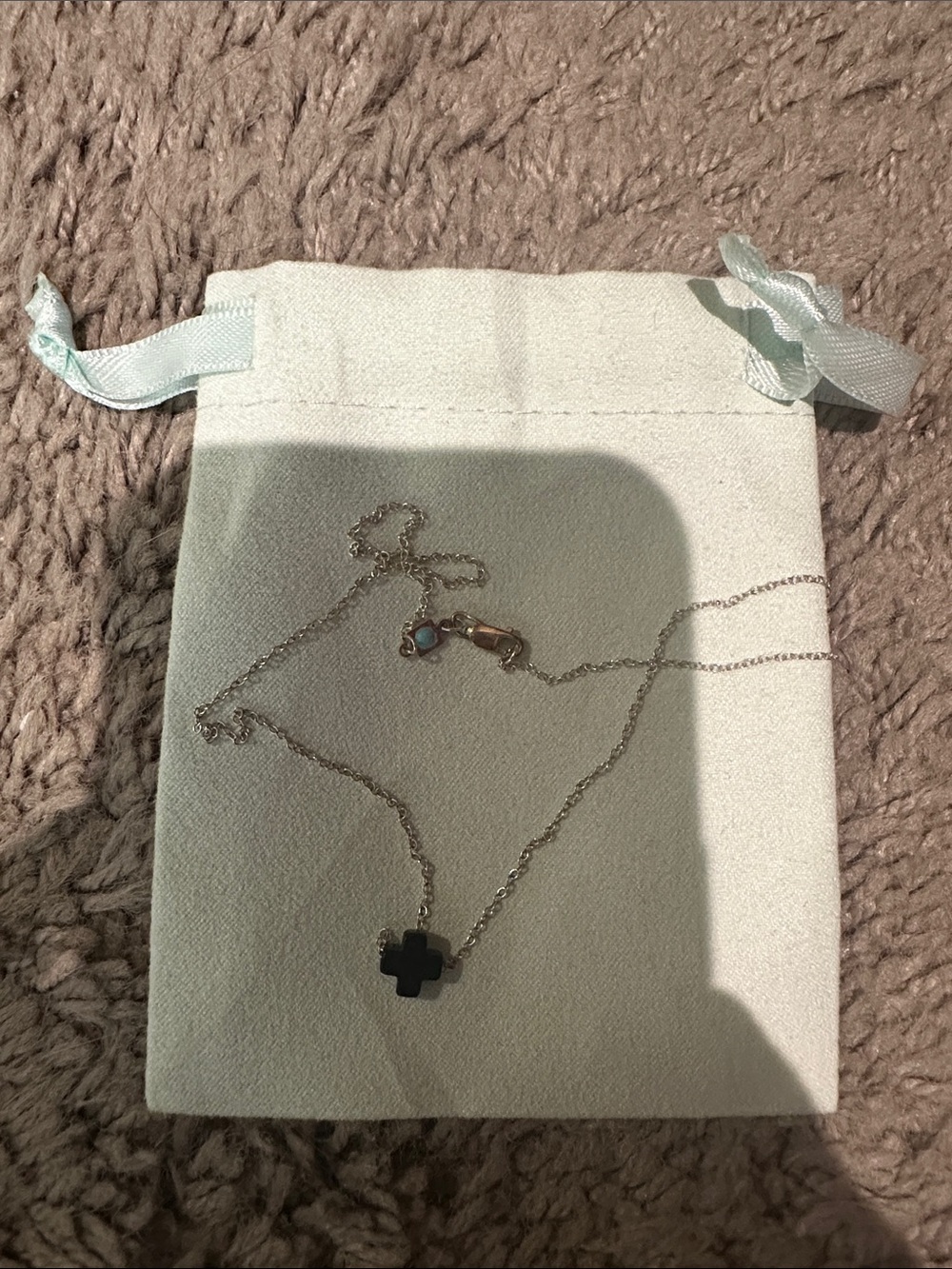 Delicate Silver Necklace with Black Cross Pendant